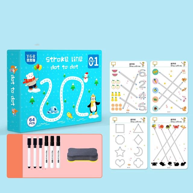Kids Educational Learning Tracing Book Stroke Line Dot To Dot Magical 64 Pages