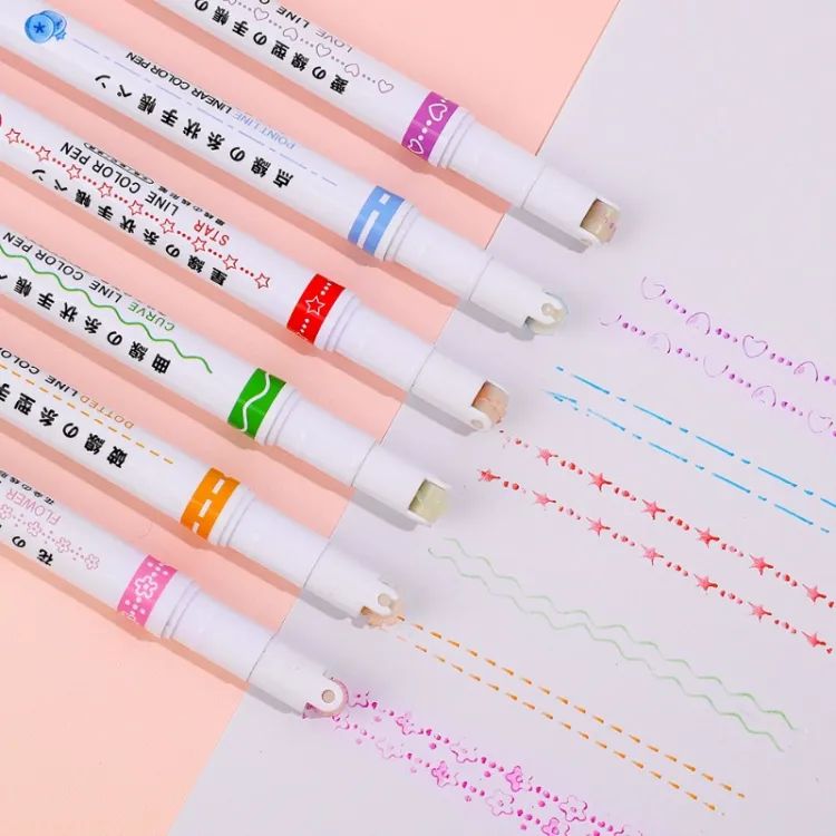 Pack Of6 Multi-colored Drawing Curve Pen Funny Pattern Outline Marker Pen Hand Copy Account Curve Pen Quick Dry Mark Notes Painting Highlighter DIY Card Marker Pens