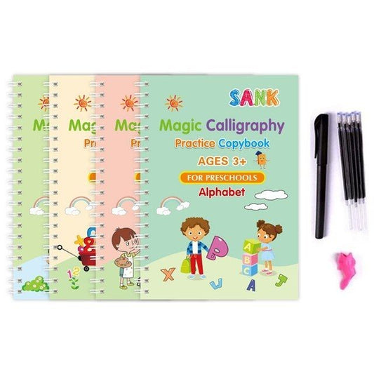 Magic Practice Copybook(4 BOOKS) , Magic Book For Montessori children Tracing Handwriting  First Learning Books for Kids  Preschool