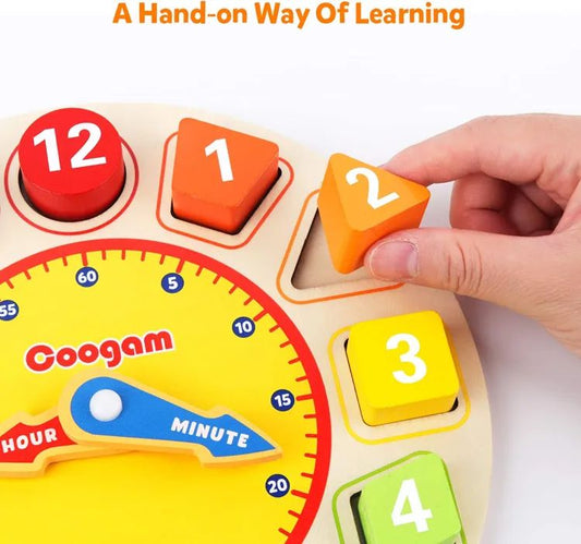 oy Joy Wooden Shape Color Sorting Clock Teaching Time Number Blocks Puzzle Stacking Sorter Jigsaw Montessori Early Learning Educational Toy Gift for Year Old Kids